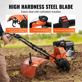 Cultivador de Tiller a Gas, Cultivador de Jardín de 212CC 4 Tiempos, Tiller con 4 Puntas Traseras Ajustables de Acero para Cultivo de Suelo en Césped, Jardín y Campo