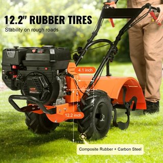 Cultivador de Tiller a Gas, Cultivador de Jardín de 212CC 4 Tiempos, Tiller con 4 Puntas Traseras Ajustables de Acero para Cultivo de Suelo en Césped, Jardín y Campo