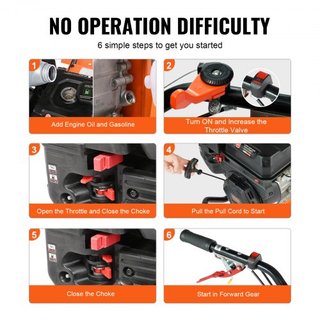 Cultivador de Tiller a Gas, Cultivador de Jardín de 212CC 4 Tiempos, Tiller con 4 Puntas Traseras Ajustables de Acero para Cultivo de Suelo en Césped, Jardín y Campo