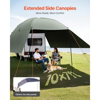 Toldo para Vehículos, Gran Cobertura de Sombra de 10' x 7' para Lado de Coche, Toldo de Coche PU2000mm UV50+ con Canopies Laterales Extendidos y Bolsa de Almacenamiento Portátil, Adecuado para Cam...
