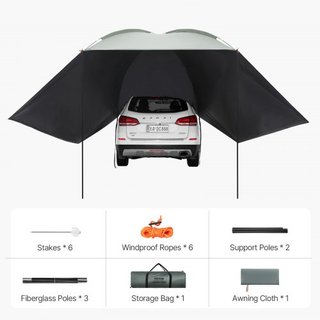 Toldo para Vehículos, Gran Cobertura de Sombra de 10' x 7' para Lado de Coche, Toldo de Coche PU2000mm UV50+ con Canopies Laterales Extendidos y Bolsa de Almacenamiento Portátil, Adecuado para Cam...