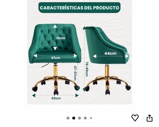 Silla terciopelo verde patas doradas con ruedas