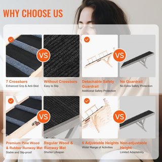 Rampas para Perros, Rampa Plegable para Mascotas para Cama, Rampa Ajustable para Perros Pequeños, Grandes, Viejos y Gatos, Rampa de Madera para Mascotas de 120 cm de Largo, Ajustable de 35 cm a 70...