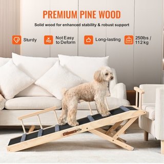 Rampas para Perros, Rampa Plegable para Mascotas para Cama, Rampa Ajustable para Perros Pequeños, Grandes, Viejos y Gatos, Rampa de Madera para Mascotas de 120 cm de Largo, Ajustable de 35 cm a 70...