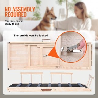 Rampas para Perros, Rampa Plegable para Mascotas para Cama, Rampa Ajustable para Perros Pequeños, Grandes, Viejos y Gatos, Rampa de Madera para Mascotas de 120 cm de Largo, Ajustable de 35 cm a 70...