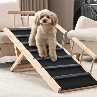 Rampas para Perros, Rampa Plegable para Mascotas para Cama, Rampa Ajustable para Perros Pequeños, Grandes, Viejos y Gatos, Rampa de Madera para Mascotas de 120 cm de Largo, Ajustable de 35 cm a 70...