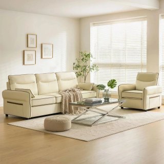 Butaca de salón en cuero sintético beige