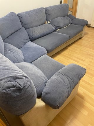 Sofá modular tela beige y azul