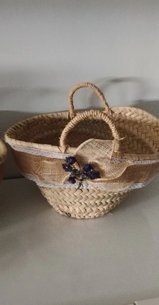 Cestas decorativas de yute y mimbre, dos cestas