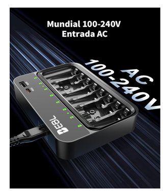Cargador de Pilas EBL 8+2 con Carga Rápida USB-C