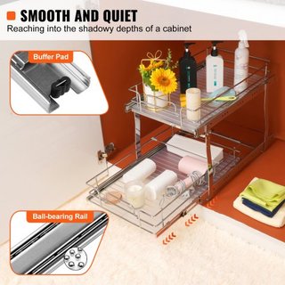 Organizador de Gabinete Extraíble de 2 Niveles 14"Wx21"Dx15"H, Estantes de Despensa Deslizables de Alta Resistencia, Cajones de Acero Extraíbles, Almacenamiento de Cajones Deslizantes para el Hoga...