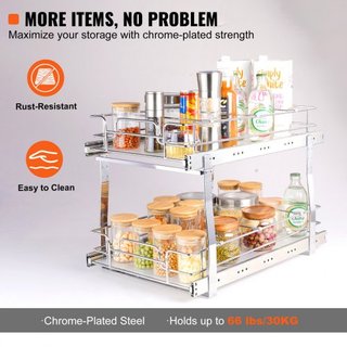 Organizador de Gabinete Extraíble de 2 Niveles 14"Wx21"Dx15"H, Estantes de Despensa Deslizables de Alta Resistencia, Cajones de Acero Extraíbles, Almacenamiento de Cajones Deslizantes para el Hoga...