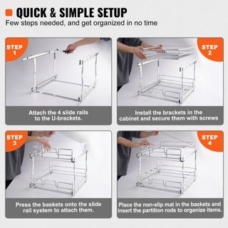 Organizador de Gabinete Extraíble de 2 Niveles 14"Wx21"Dx15"H, Estantes de Despensa Deslizables de Alta Resistencia, Cajones de Acero Extraíbles, Almacenamiento de Cajones Deslizantes para el Hoga...