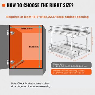 Organizador de Gabinete Extraíble de 2 Niveles 14"Wx21"Dx15"H, Estantes de Despensa Deslizables de Alta Resistencia, Cajones de Acero Extraíbles, Almacenamiento de Cajones Deslizantes para el Hoga...