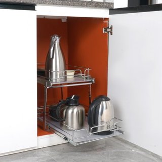 Organizador de Gabinete Extraíble de 2 Niveles 14"Wx21"Dx15"H, Estantes de Despensa Deslizables de Alta Resistencia, Cajones de Acero Extraíbles, Almacenamiento de Cajones Deslizantes para el Hoga...