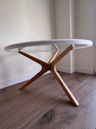 Mesa centro cristal templado y madera Ø80cm