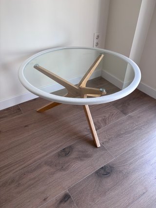 Mesa centro cristal templado y madera Ø80cm