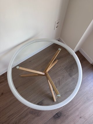 Mesa centro cristal templado y madera Ø80cm