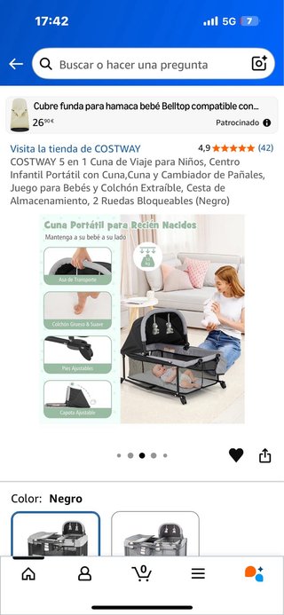 Cuna de Viaje COSTWAY 5 en 1 Negra (a estrenar)