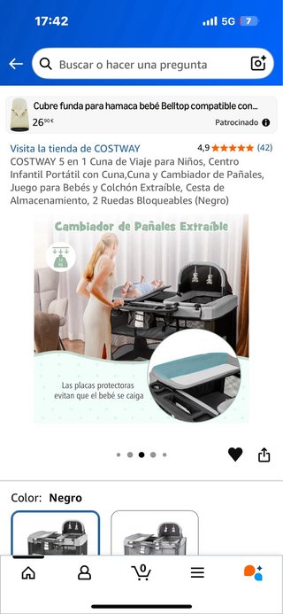 Cuna de Viaje COSTWAY 5 en 1 Negra (a estrenar)