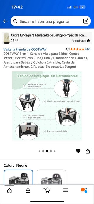 Cuna de Viaje COSTWAY 5 en 1 Negra (a estrenar)
