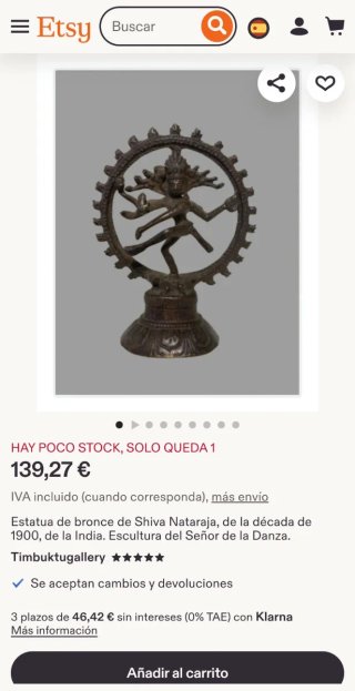 Estatua bronce Shiva Nataraja bailando