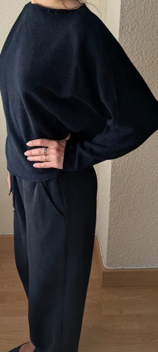 Jersey VINTAGE Negro Cuello Barco Mujer