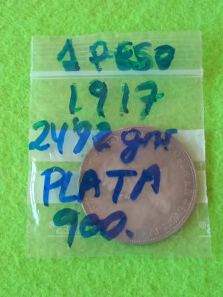 Moneda un peso uruguayo de 1917. Plata 900