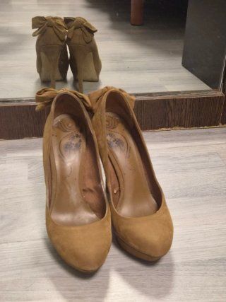 Zapatos tacón lazo plataforma beige 38