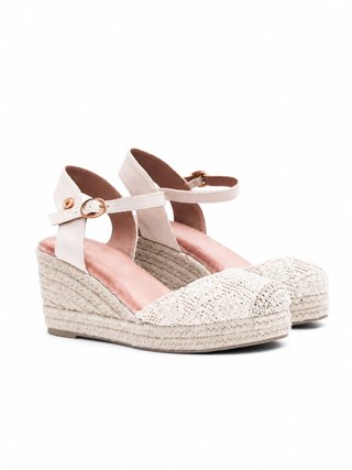 Alpargatas cuña encaje mujer beige 36-41