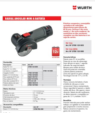 Radial Angular Mini a Batería Würth