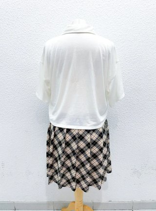 Vestido skater blanco cuadros colegial L