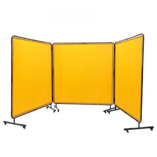 Pantalla de Soldadura con Marco, 6' x 6' Pantallas de Cortina de Soldadura de 3 Paneles, Pantalla de Protección de Soldadura de Vinilo Resistente al Fuego sobre 12 Ruedas Giratorias (6 Bloqueables...
