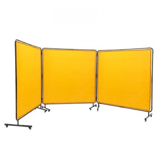 Pantalla de Soldadura con Marco, 6' x 6' Pantallas de Cortina de Soldadura de 3 Paneles, Pantalla de Protección de Soldadura de Vinilo Resistente al Fuego sobre 12 Ruedas Giratorias (6 Bloqueables...