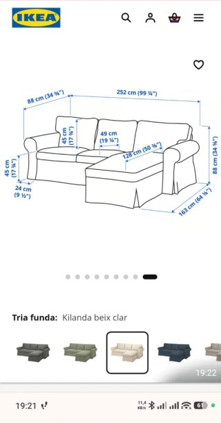 Sofá chaise longue Ikea Ektorp Beige.