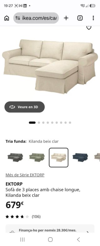 Sofá chaise longue Ikea Ektorp Beige.