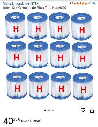 12 Cartuchos Filtro Piscina INTEX Tipo H Nuevos