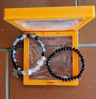 2 braccialetti donna neri e argento