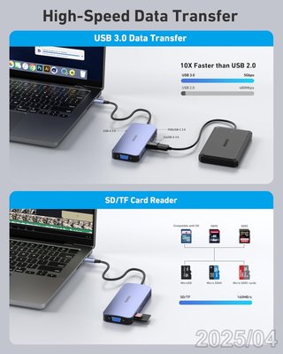 BENFEI Hub USB-C 11en1 HDMI VGA Ethernet SD PD100W