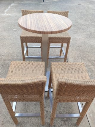 Conjunto mesa alta y taburetes mimbre sintético