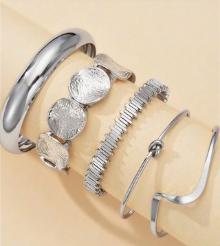 Set 5 Pulseras Plata Geométricas Vintage Nuevas