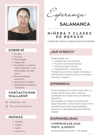 Niñera y profesora de repaso
