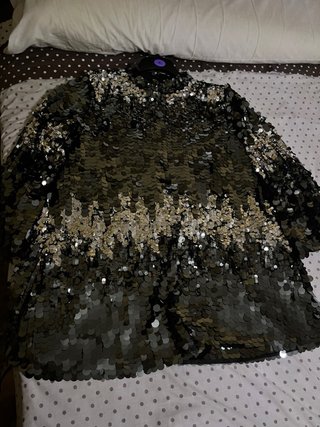 Vestido lentejuelas H&M negro y plata Talla XL