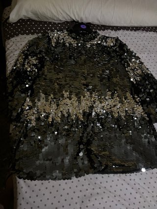 Vestido lentejuelas H&M negro y plata Talla XL