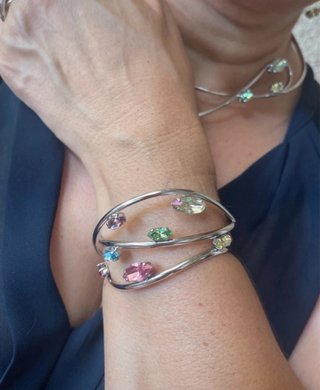 Conjunto Joyas Swarovski Multicolor y Plateado