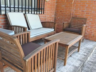 Conjunto Muebles Jardín Madera y Tela