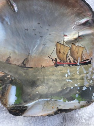 Pintura en concha de ostra antigua filipina