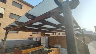 Pérgola madera techo cristal 5m x 4,5m