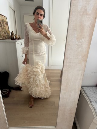 Traje Gitana Flamenca Beige/Blanco