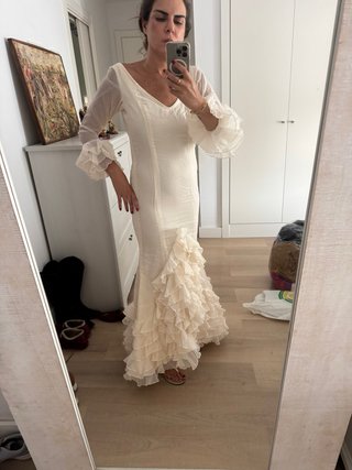 Traje Gitana Flamenca Beige/Blanco